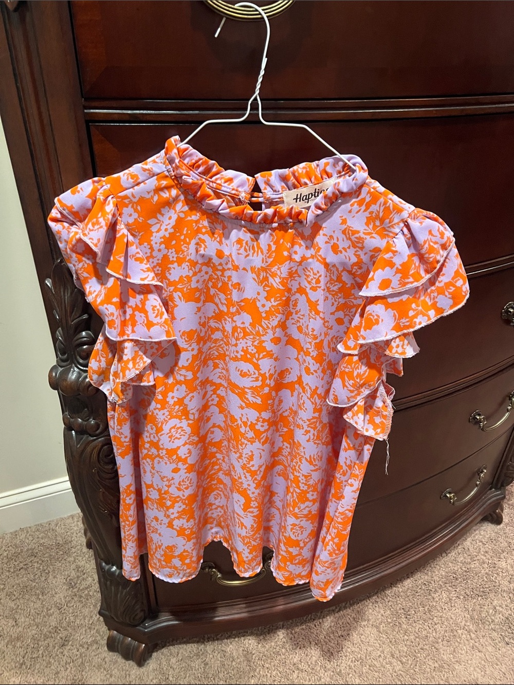 Haptique Orange Floral Ruffle Sleeve Blouse